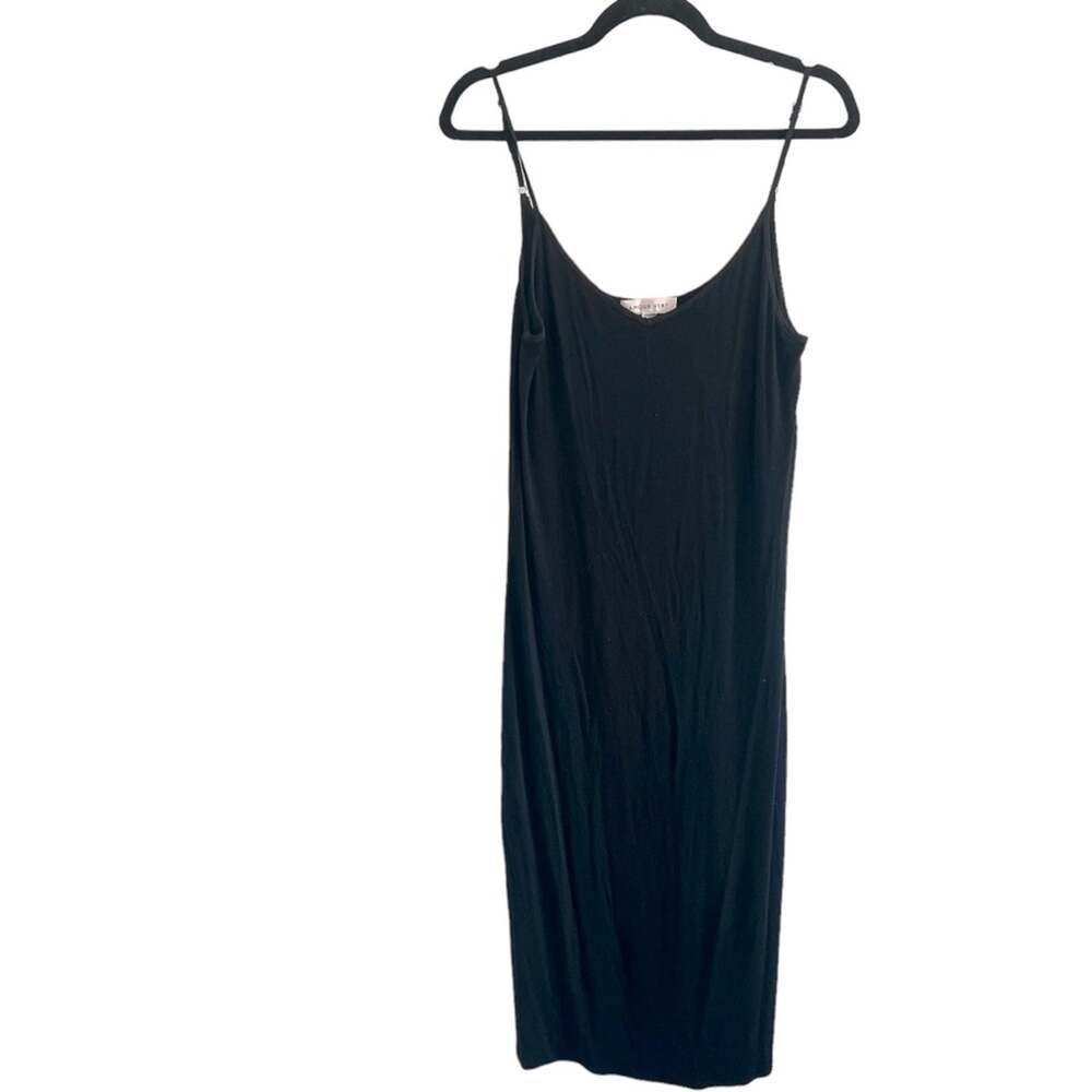 AMOUR VERT LARGE Ribbed Sheath Black Midi Dress Stretch L